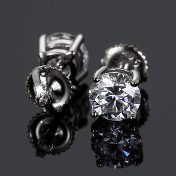 Certified 2ct. t.w. Diamond Moissanite Round Stud Earrings NEW